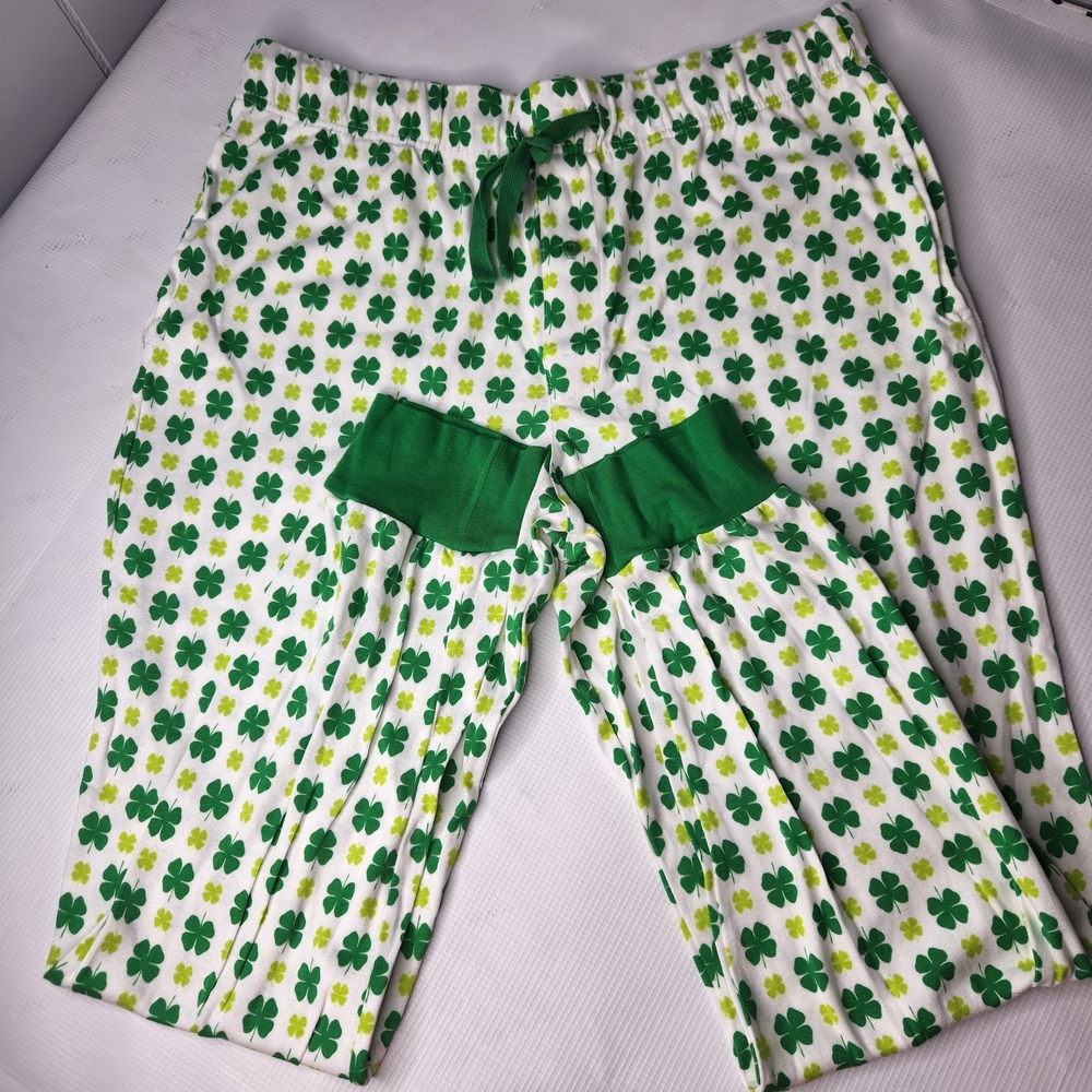 St Patrick's's Day Four-Leaf  Clover Mens Pajama Pants Size LARGE  100% Cotton